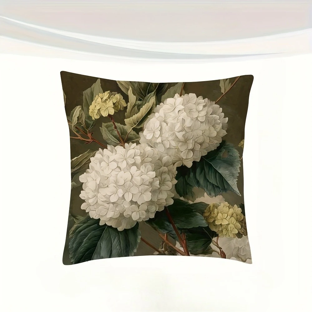 Double Sided White Hydrangeas Vintage Botanical Design Soft Throw Pillow Cover for Bed Sofa and Lounge Chair Home Decoration