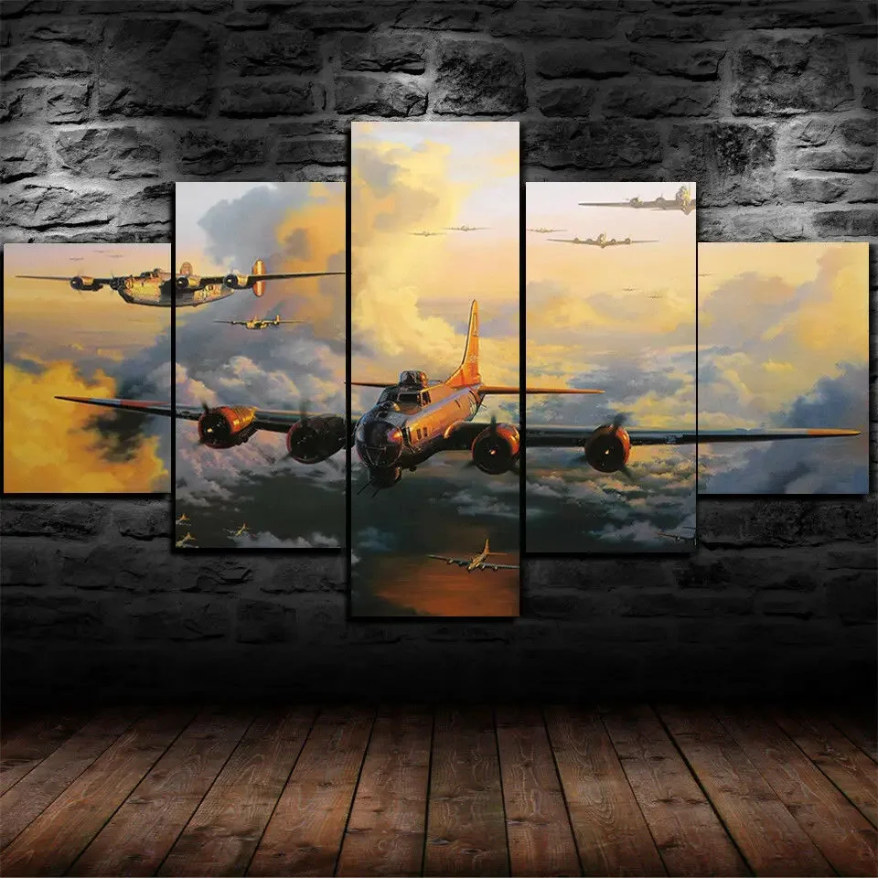 No Framed Boeing B-17 Flying Fortre JET 5 Piece Wall Art Canvas Print Posters Oil Painting Living Room Home Decor Pictures