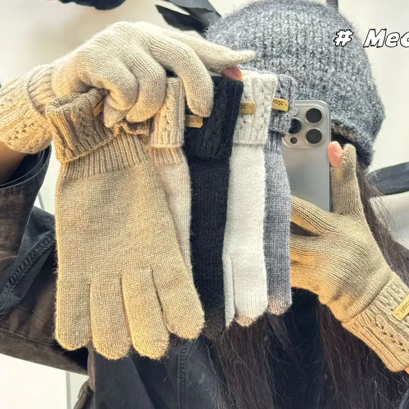 

Женские осенне-зимние вязаные теплые перчатки с дырявыми пальцами, моющиеся утолщенные теплые морозостойкие перчатки с сенсорным экраном