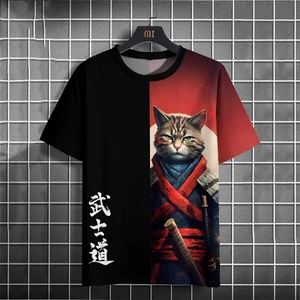 Fashion Warrior Cat Kaos Grafis untuk Pria Tren Musim Panas Leher Kru Jepang Ukiyo - e Kaus Cetak 3D Longgar Harajuku Tees 10 kucing prajurit penjualan terbaik - №