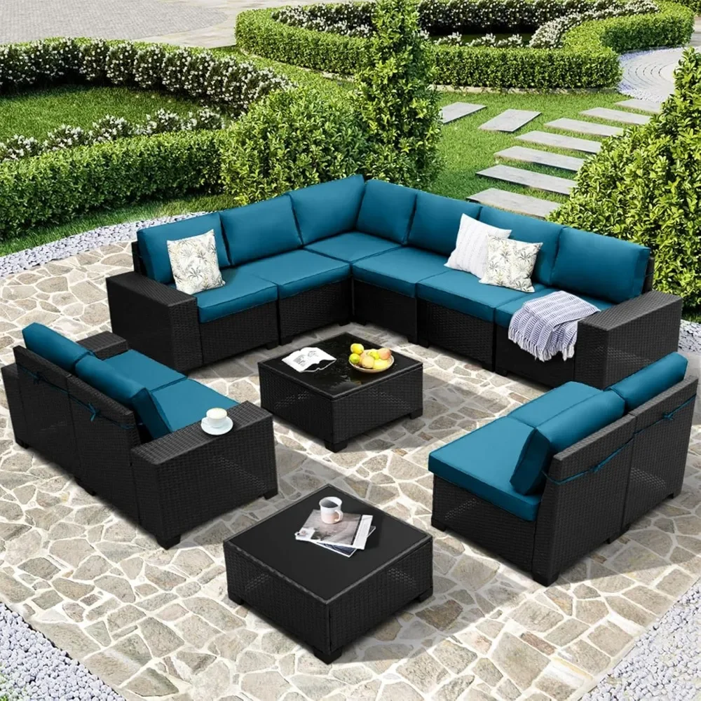 

12 Piece Modular Wicker Outdoor Patio Sectional Furniture Sofa Set w/ Cushion, Outdoor Conversation Couch Set for Patio, Garden