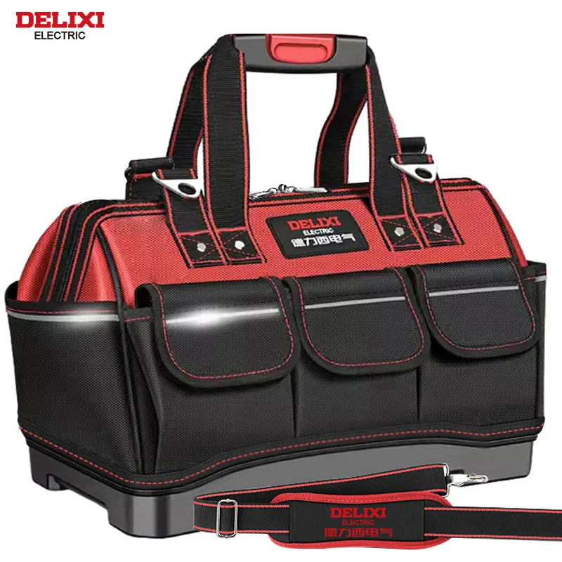 DELIXI ELECTRIC Tool Bag,Wide MouthTool Storage Bag with ABS Hard Molded Base,Suitable for Electricians,Plumbers,Homeowners.