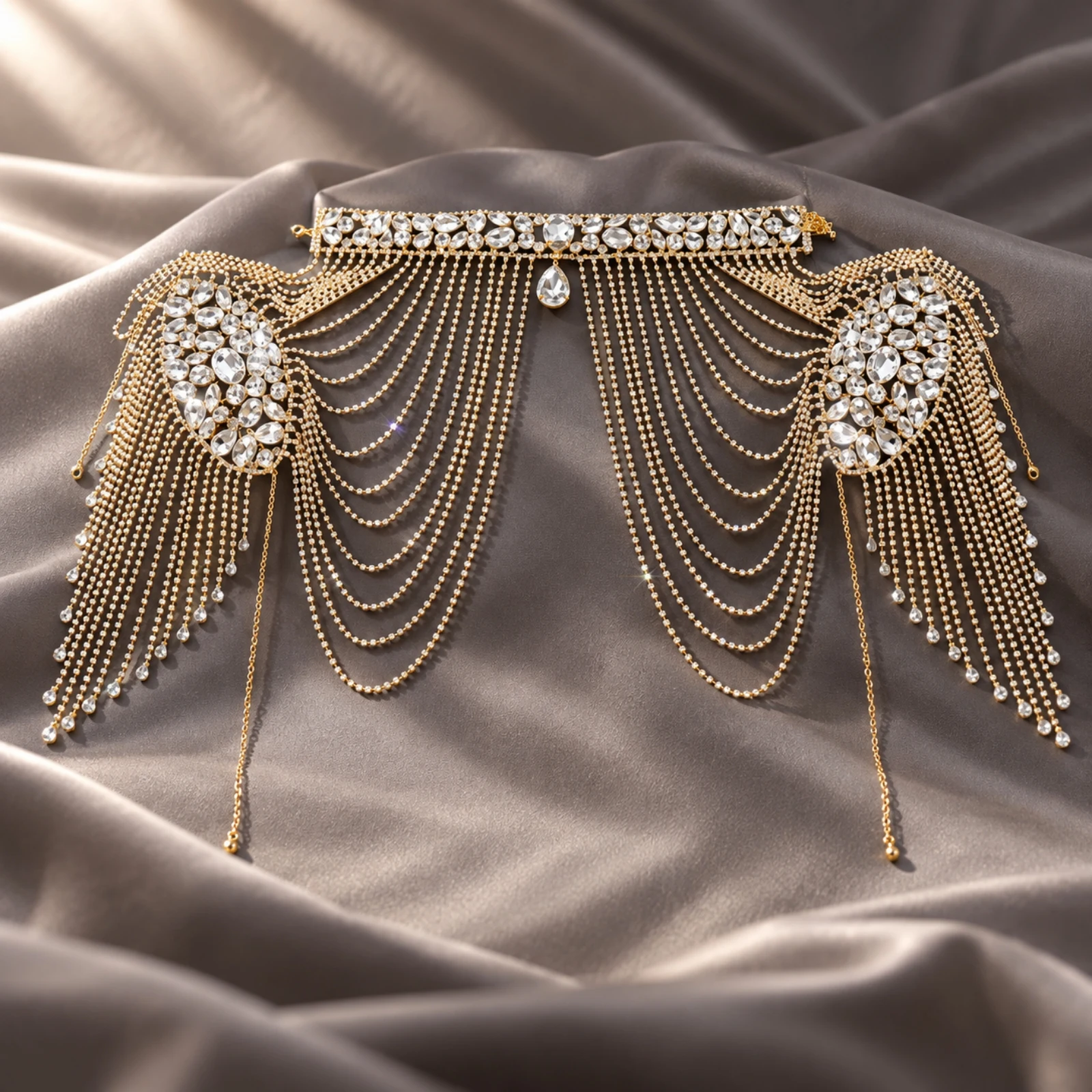 Bridal Shoulder Chain with Dangling Stone Accents Sparkling Rhinestone Shoulder Body Chain Costume Accessory Lightweight Elegant
