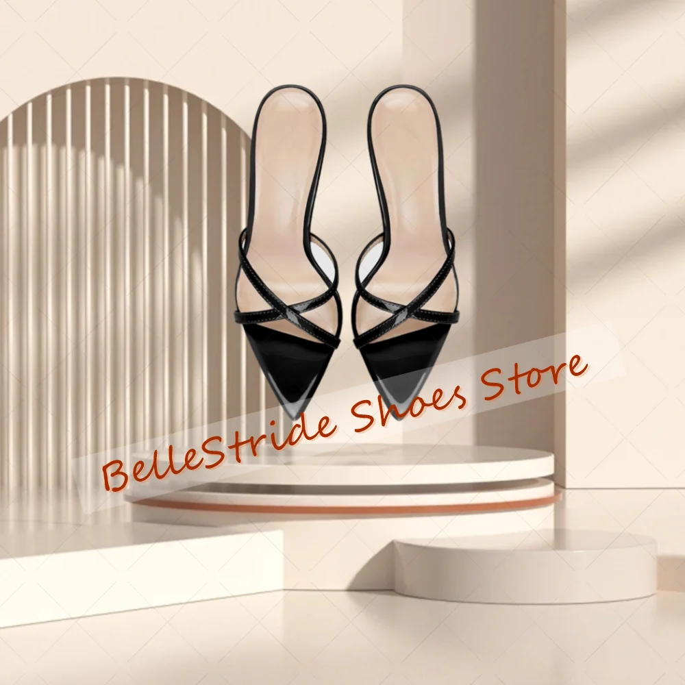 

Black Cross Strap Pointed Toe Slippers Open Toe Women Shoes Stilettos High Heels Party Banquet Dating 2025 Zapatos Para Mujere