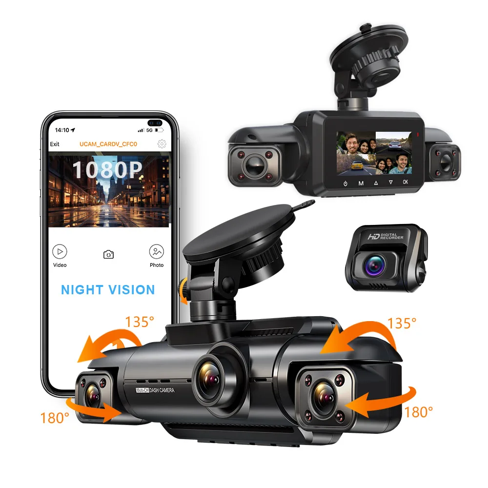 AOEDI 4 canali Dash Cam per auto GPS Wifi Visione notturna 1080P Videocamera per auto