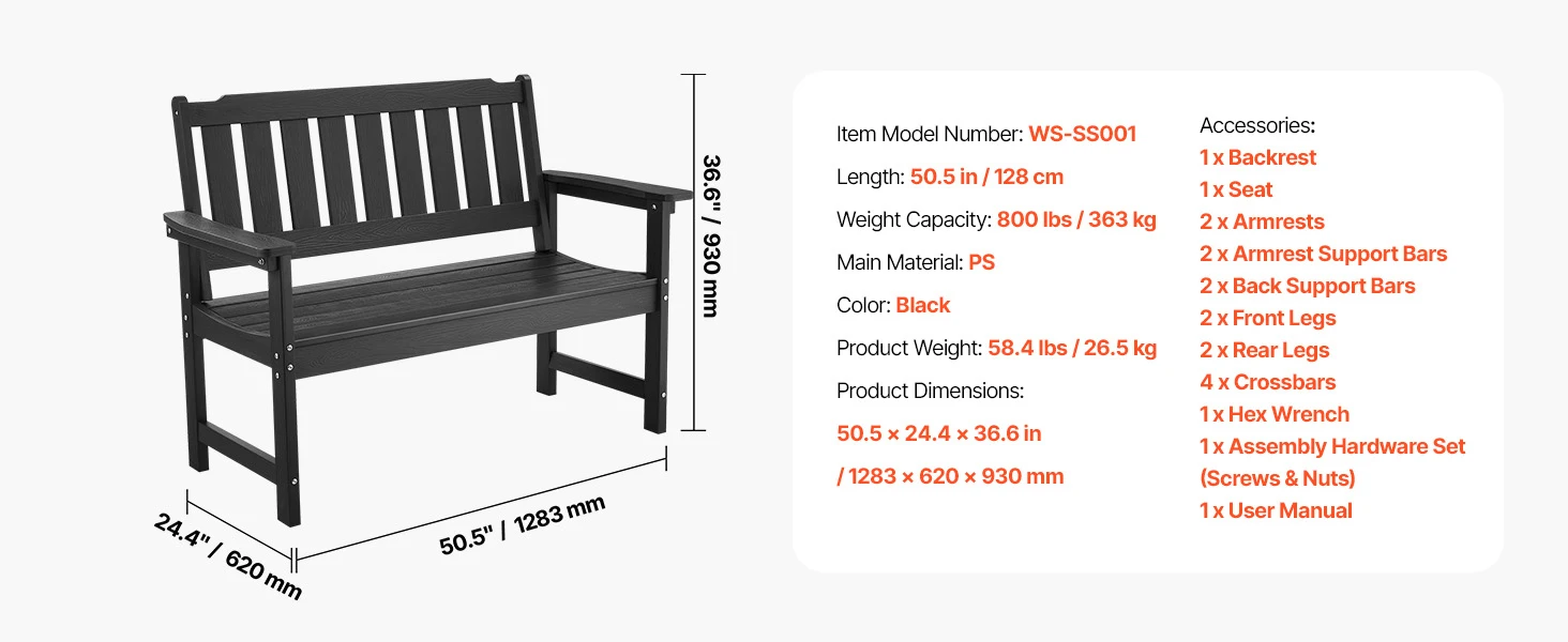 Black 50.5 Inch Plastic Bench