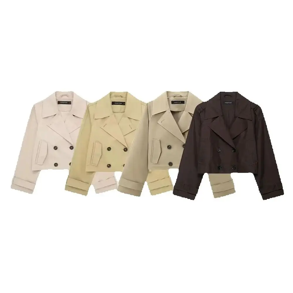 

Spring and Autumn New Women's Zipper Double breasted Classic Long Sleeve Short Windbreaker Coat