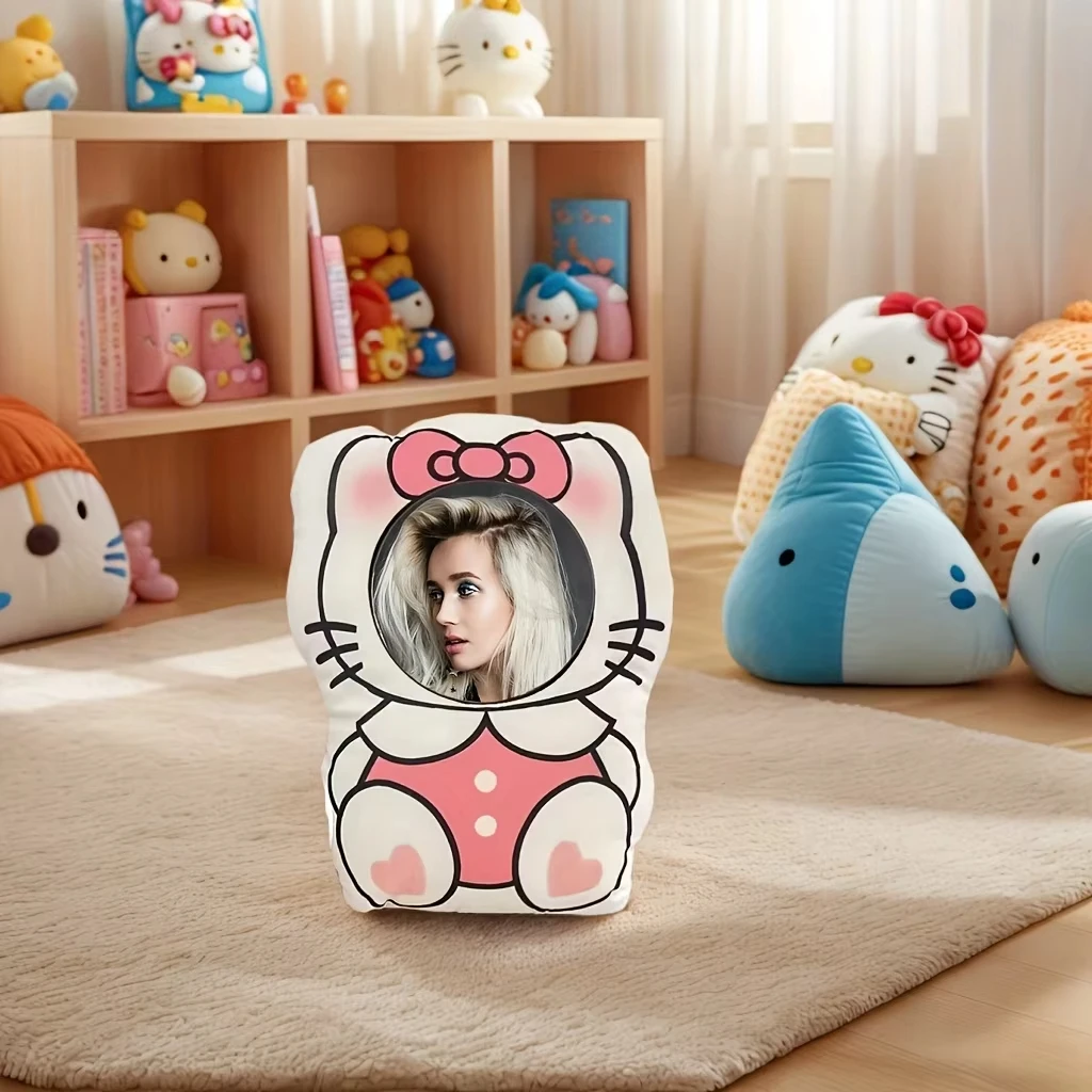 New Customised Pink Adorable Kitten Portrait Cushion, Double-Sided Printed Cushion with Charming Face Design, Birthday Gift