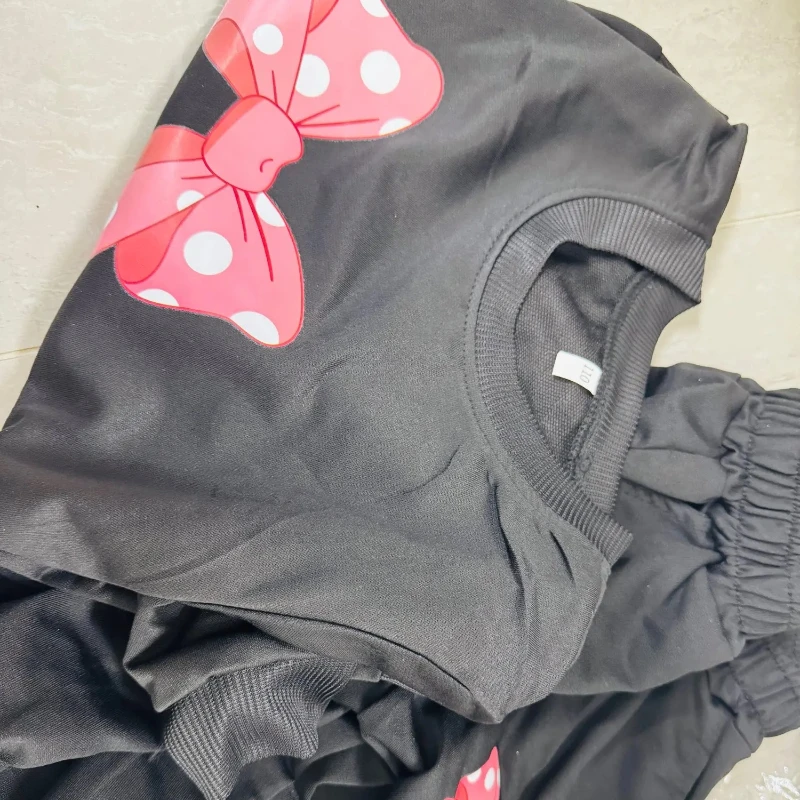 2-teiliges Herbst-Outfit für Babys und Kinder, süßes Oberteil mit Schleifenmuster und Hose mit elastischem Bund, zweiteiliges Set für Mädchen und Jungen – Detail 3