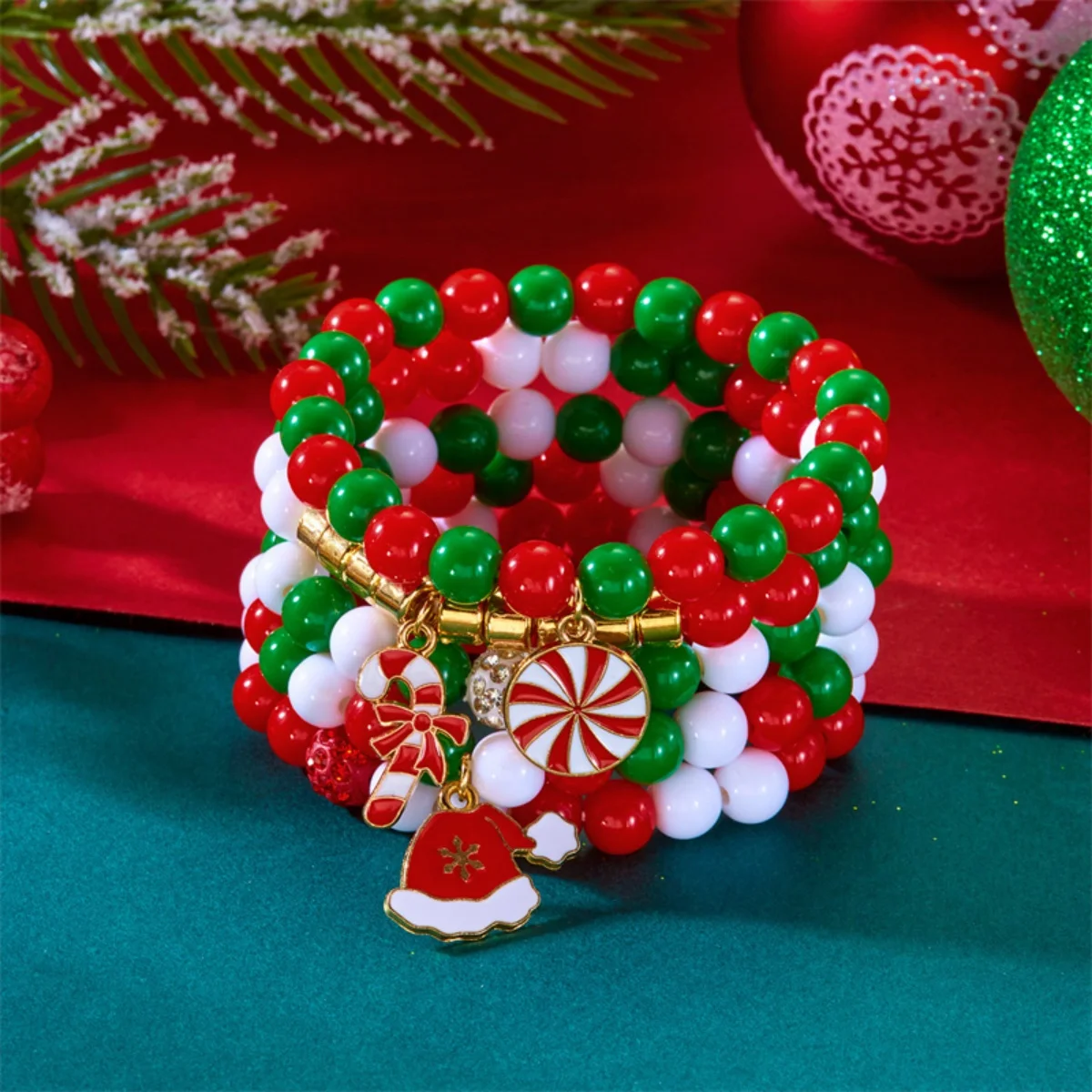Weihnachten Armband Krücke Santa Claus Deer Schneeflocke Schneemann Kranz Kristall Weichen Ton Reis Perlen Armreif Für Frauen Männer Schmuck