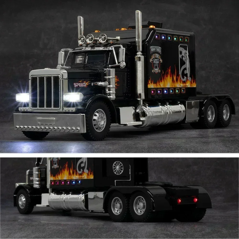 1:24 PETERBILT 389 Truck Alloy Toy Car Model Wheel Steering Sound and Light Children\'s Toy Collectibles Birthday gift A626