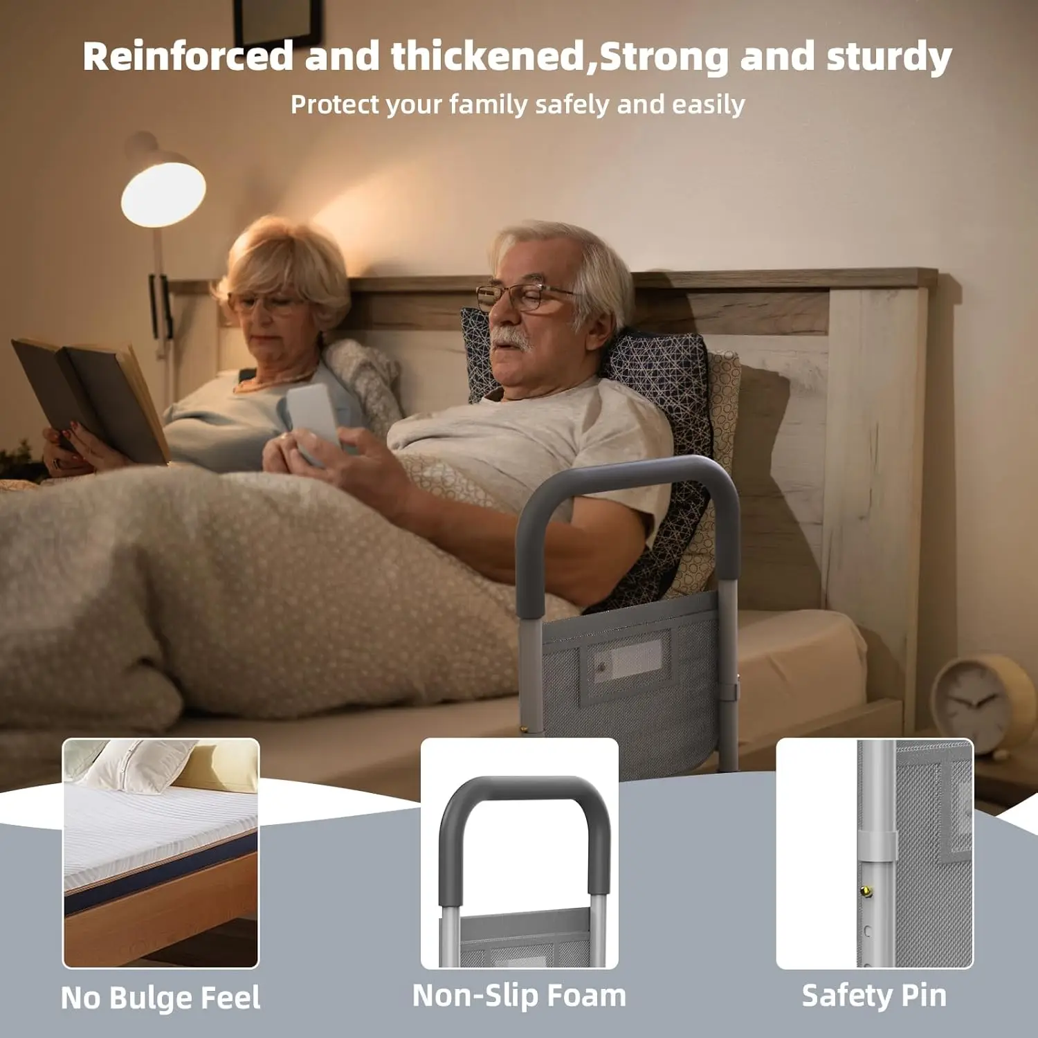 for Elderly Adults Safety: with Motion Sensor Light & Storage Bag -Adjustable Bed Assist Rail for Seniors - Side Bed R