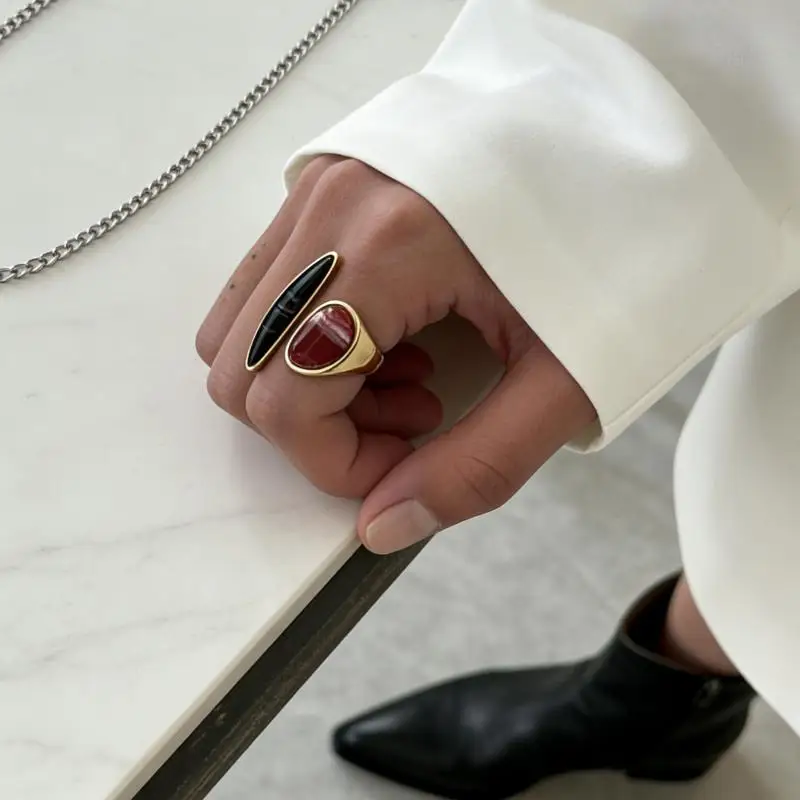 Modischer Unregelmäßiger Edelsteinring, Einzigartiger Verstellbarer Leichter Luxus-Ring im Retro-Geometrischen Design, Schmuck, Urlaubsaccessoire, Geschenk – Detail 9