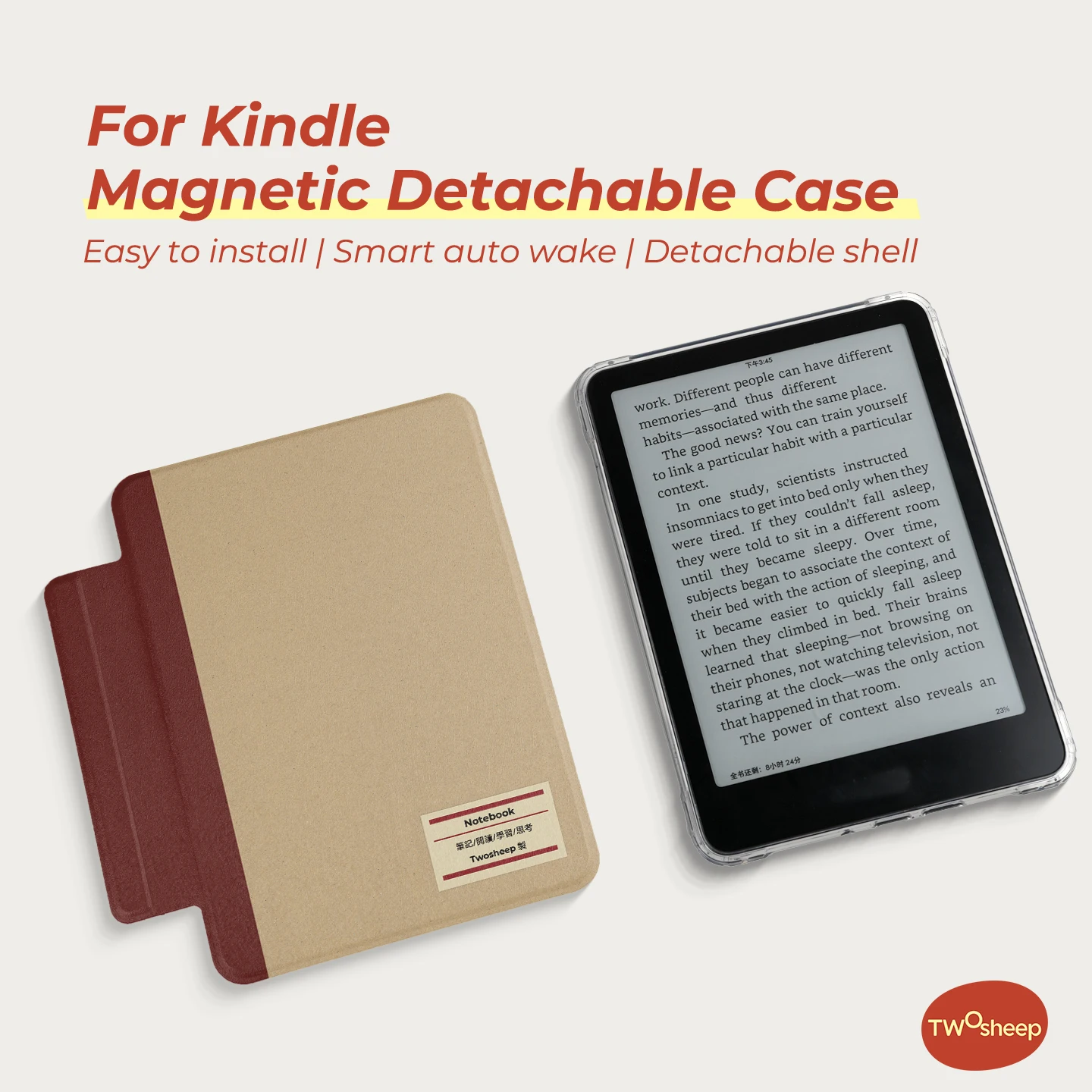 

Костюм Twosheep для Kindle 11th Colosoft Paperwhite 12, 11, 10, 7, магнитный съемный блокнот с прозрачной спинкой и автоматическим пробуждением для сна Sty