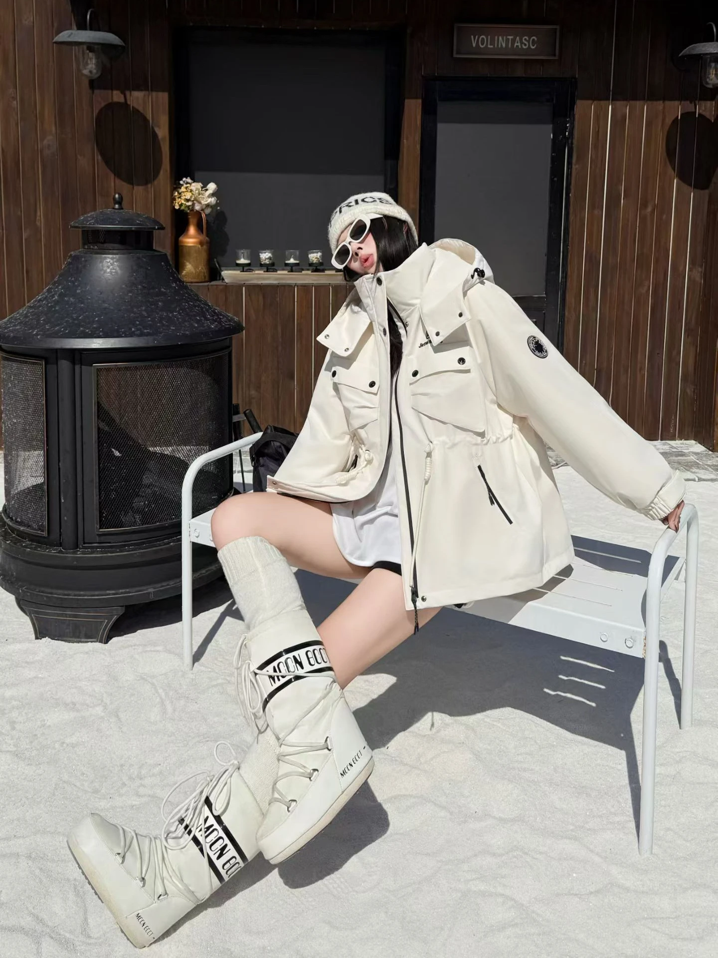 90％厚手ホワイトダックダウンパーカー 冬用新型ワークウェア ダウンジャケット レディース ミドル～ロング丈 フード付きゆったりパーカージャケット