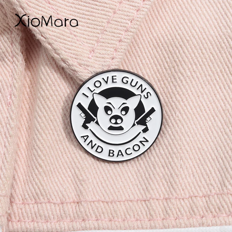 I Love Guns And Bacon Enamel Pin Cartoon Funny Cool Pig Brooch Lapel Backpack Badge Jewelry Gifts For Friends