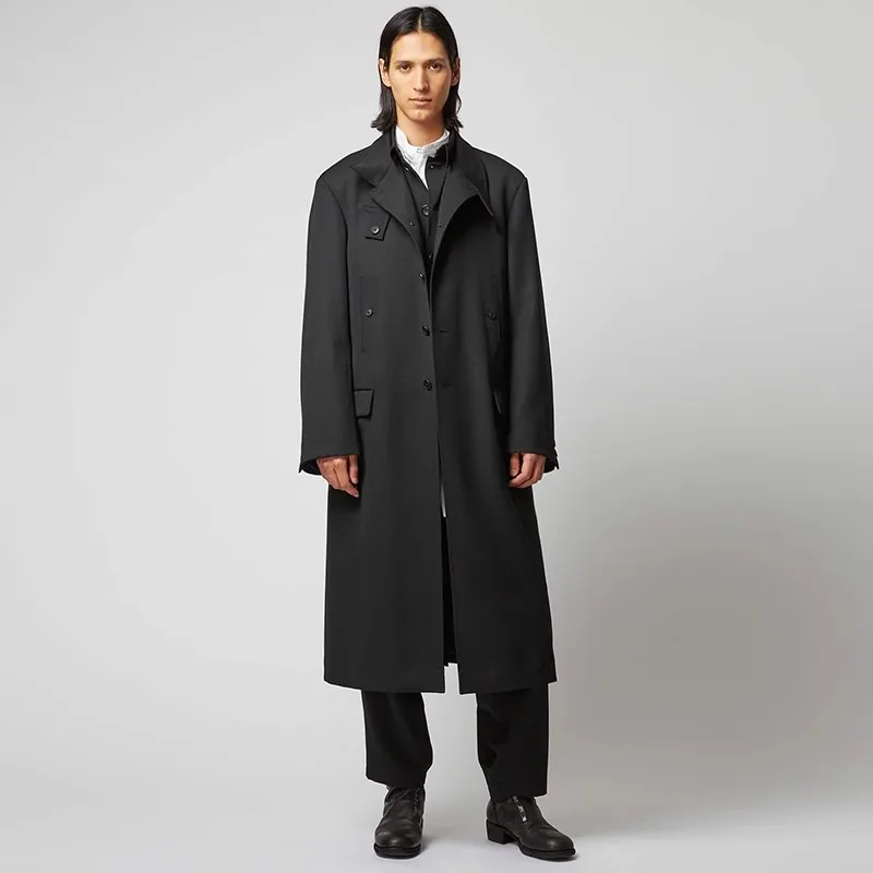 YOJI OOAK design original casaco masculino escuro de lã com gola ocidental e top