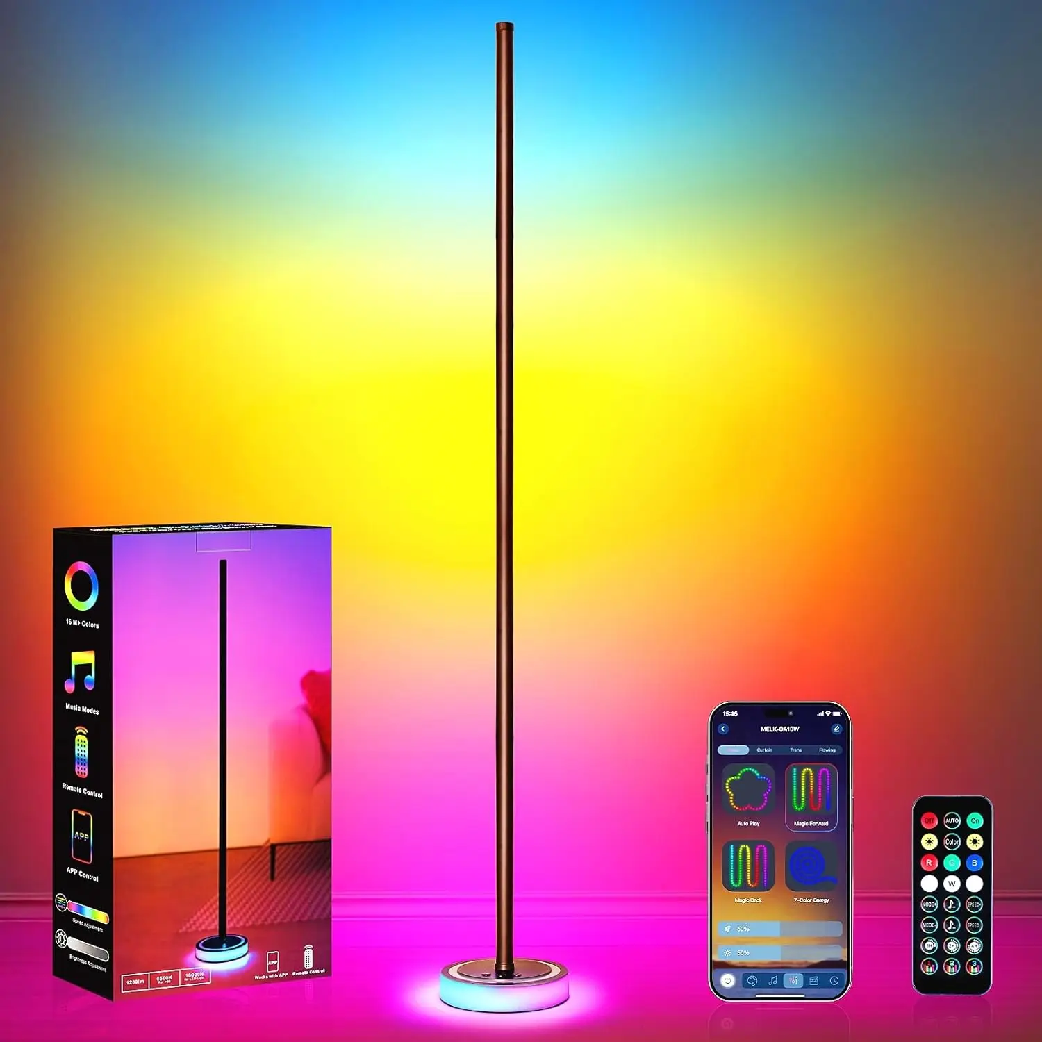 

Smart RGBICW Floor Lamp with App & Remote - 16M Colors, Music Sync, Dimmable LED Standing Lamp for Bedroom, Living Room, Gaming