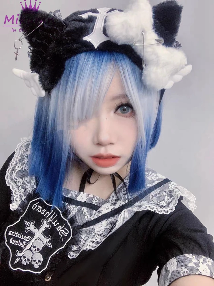 Gothic Lolita Cross Bone Plush Cat Ear Hairband Harajuku Kawaii Angel Wings Lace Headband Women Cosplay Anime Hair Accessories