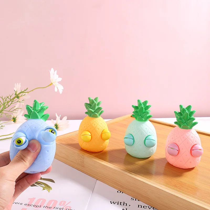 Cartoon Cute Funny Eyeball Burst Squeeze Toy Creative Children Adult Stress Relief Toys Fruit Pineapple Pinch Music Fidget Toys