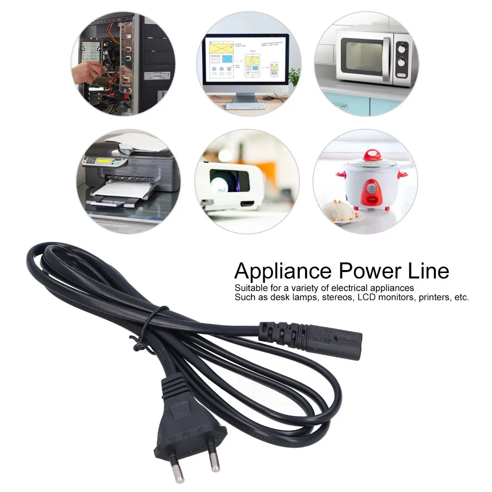 PVC Material Printer Power Cord Black Flexible Insulating European Power Cord Soft Heatproof Figure 8 Power Cord For Lamps