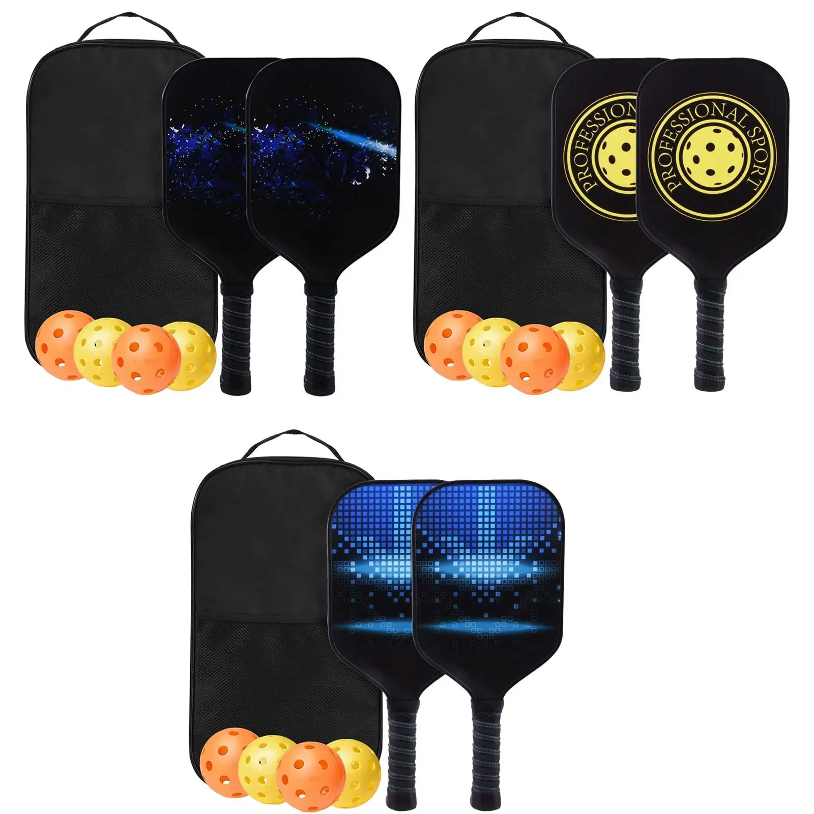 Wood Pickleball Paddle Set of 2 for Women Men with Balls and Portable Storage Bag Lightweight Racket Nonslip Grip for Outdoor