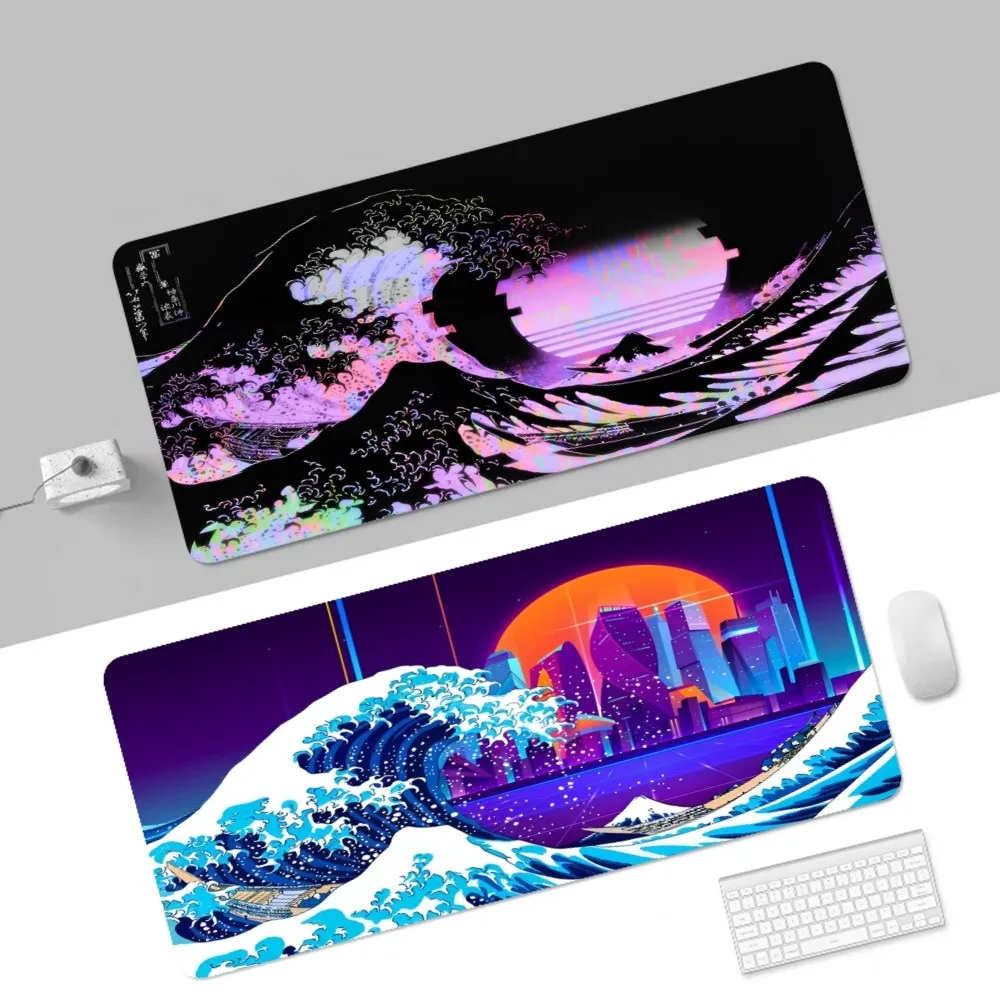 Japan Sea Wave Mousepad 80x30cm XL Lockedge Office Computer Desk Mat Table Keyboard Big Mouse Pad Laptop Cushion Girls Bedroom