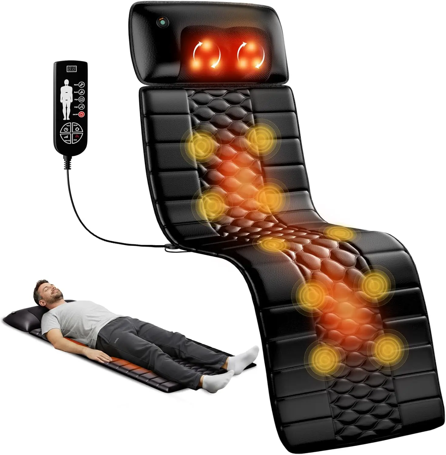 

Shiatsu Massage Mat with Heat, 10 Motors, 9 Levels – Back, Neck & Leg Relief