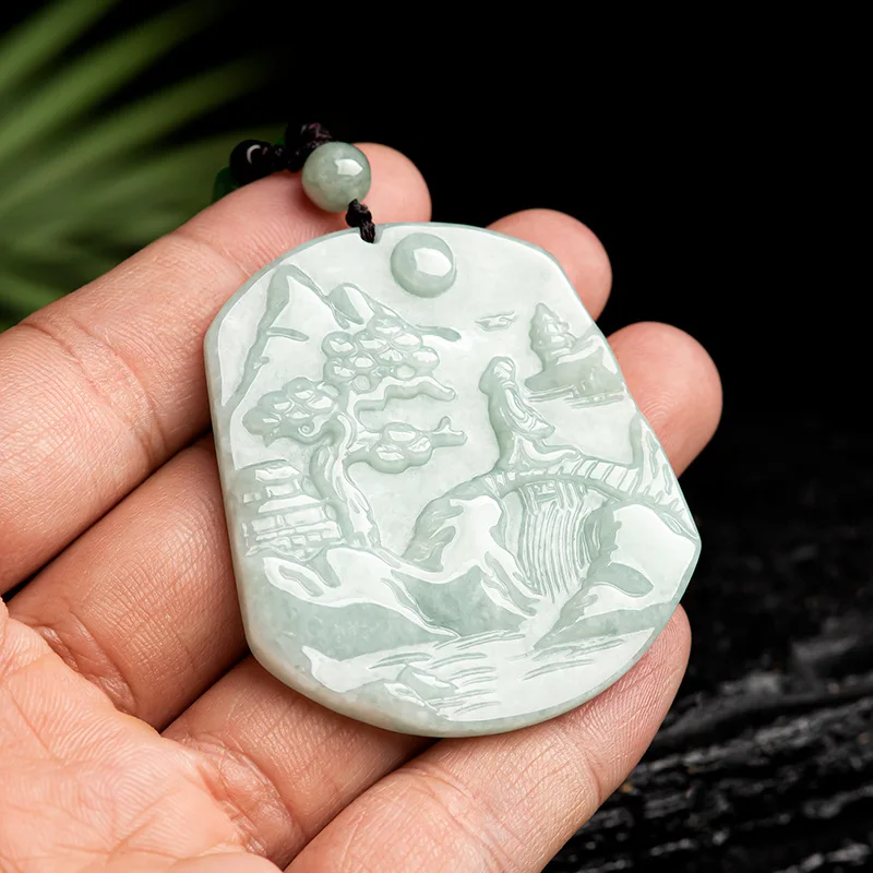 جديد عصري وطبيعي البورمية A-الصف اليشم المشهد العلامة التجارية الجليد نوع قلادة من اليشم للرجال والنساء مجوهرات اليشم Sihui #3