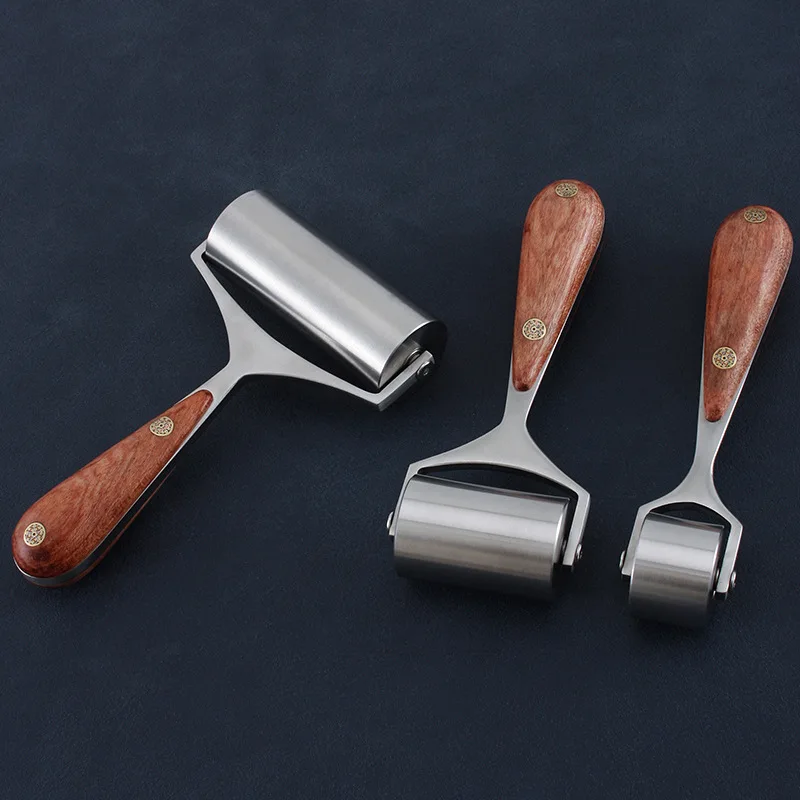 304 Steel Bearing 4988 Stainless Steel Leather Roller Wheel Rosewood Patch Handmade DIY Leather Tool Roller