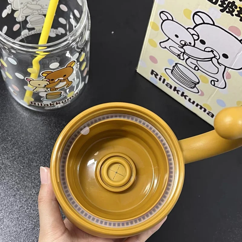 Kawaii 1050ml Rilakkuma Ton Cup Super Capacity Cup With Handle Cartoon Relaxed Bear Couple Cup Home Office Gift