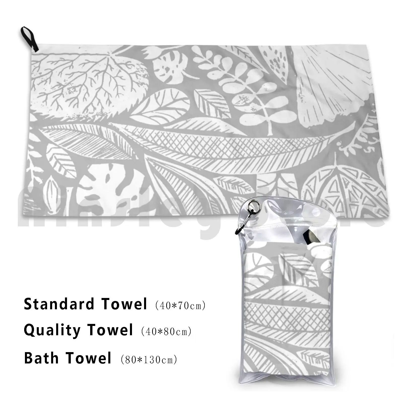 Modern Nature Custom Towel Bath Towel Linocut Lino Linoleum Hand Printed Block Handmade Unique Grey