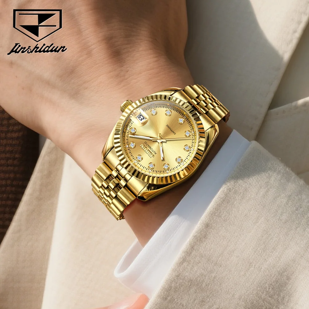 JSDUN 8737 Orologio da coppia Orologio meccanico automatico da lavoro di marca di lusso Elegante orologio da coppia con specchio in zaffiro e diamanti