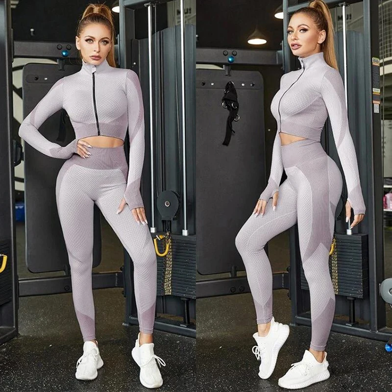 1/2/3PCS Seamless Women Yoga Set Workout Sportswear Gym Clothing Fitness Long Sleeve Crop Top High Waist Leggings Sports Suits