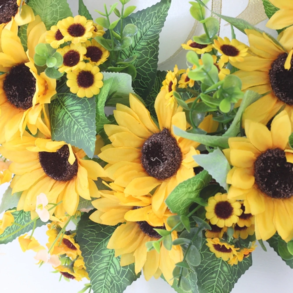 

Artificial Garland Wreaths Small Sunflower Decor Yellow Ornament Bamboo with Flowers Office Classroom