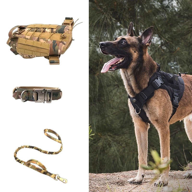 Tactical Dog Harness, Dog Vest Harness with Collar and Leash, No-Pull Adjustable Military Dog Vest for Training Hunting Walking