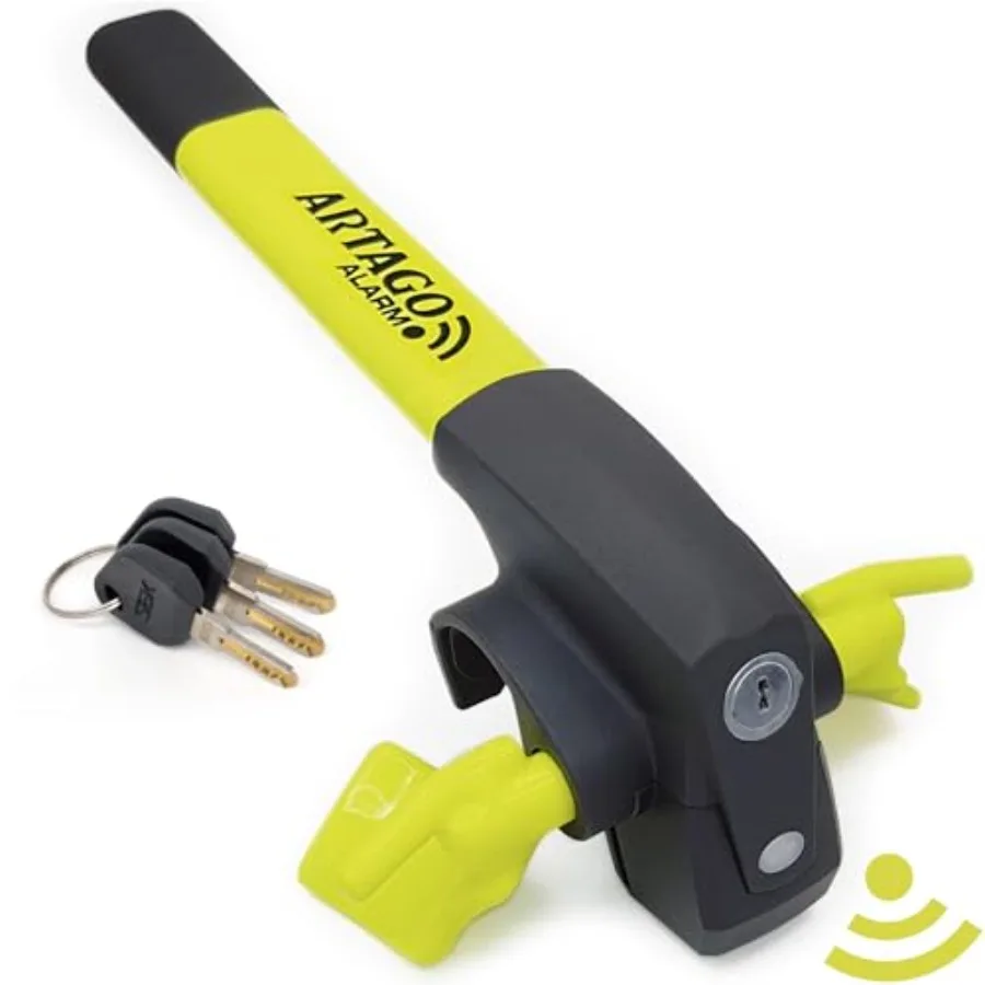 Car steering wheel lock for SUV pickup truck van: high-end steel black 2-in-1 smart alarm with 120dB theft warning and night LE