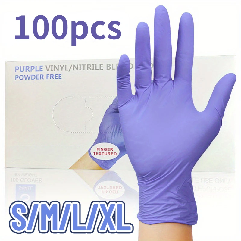 100PCS Disposable Purple Nitrile Gloves Thickened Waterproof Nitrile Gloves Dishwashing Hair Dyeing Nail Art Cleaning Tools