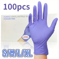 100PCS Disposable Purple Nitrile Gloves Thickened Waterproof Nitrile Gloves Dishwashing Hair Dyeing Nail Art Cleaning Tools