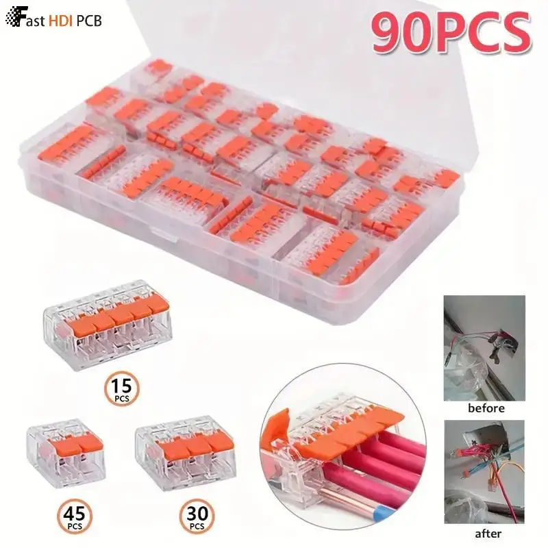 ขั้วต่อไฟฟ้าแบบเชื่อมต่อเร็ว ขั้วต่อแบบก้านโยกใส 2 3 5 พอร์ต 32A 250V สำหรับสายไฟตันและสายไฟหุ้มฉนวนขนาด 0.5-4 มม.²