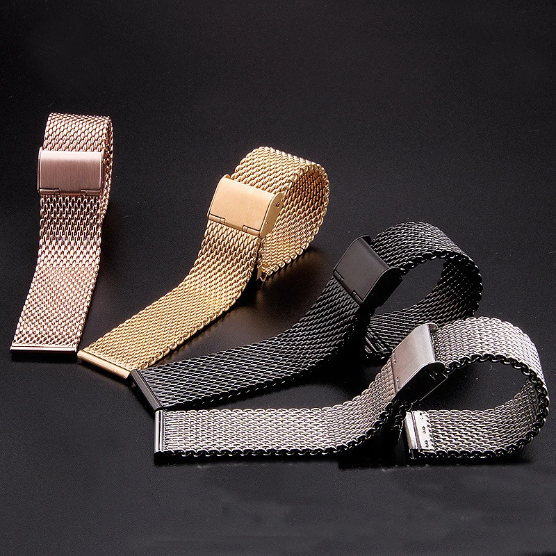 16mm 18mm 20mm 22mm 24mm Universal Stainless Steel Watch Band Metal Mesh Strap WristBand Bracelet Replacement Milanese Watchband image 2