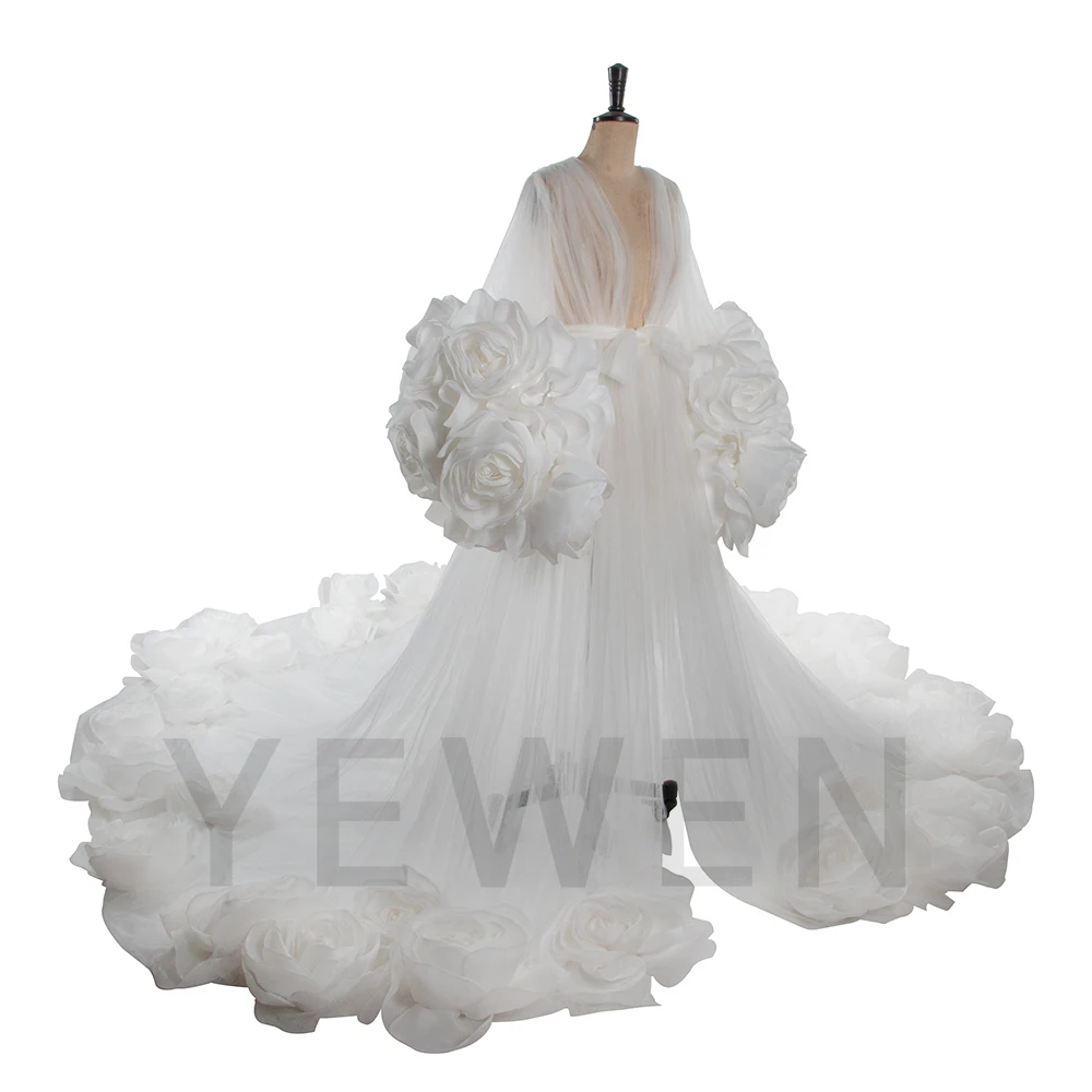 Abiti da sposa trasparenti rosa 3D di lusso 2025 Abito da sposa Abiti eleganti Abiti lunghi con strascico Abiti per occasioni su misura per servizio fotografico YW250059