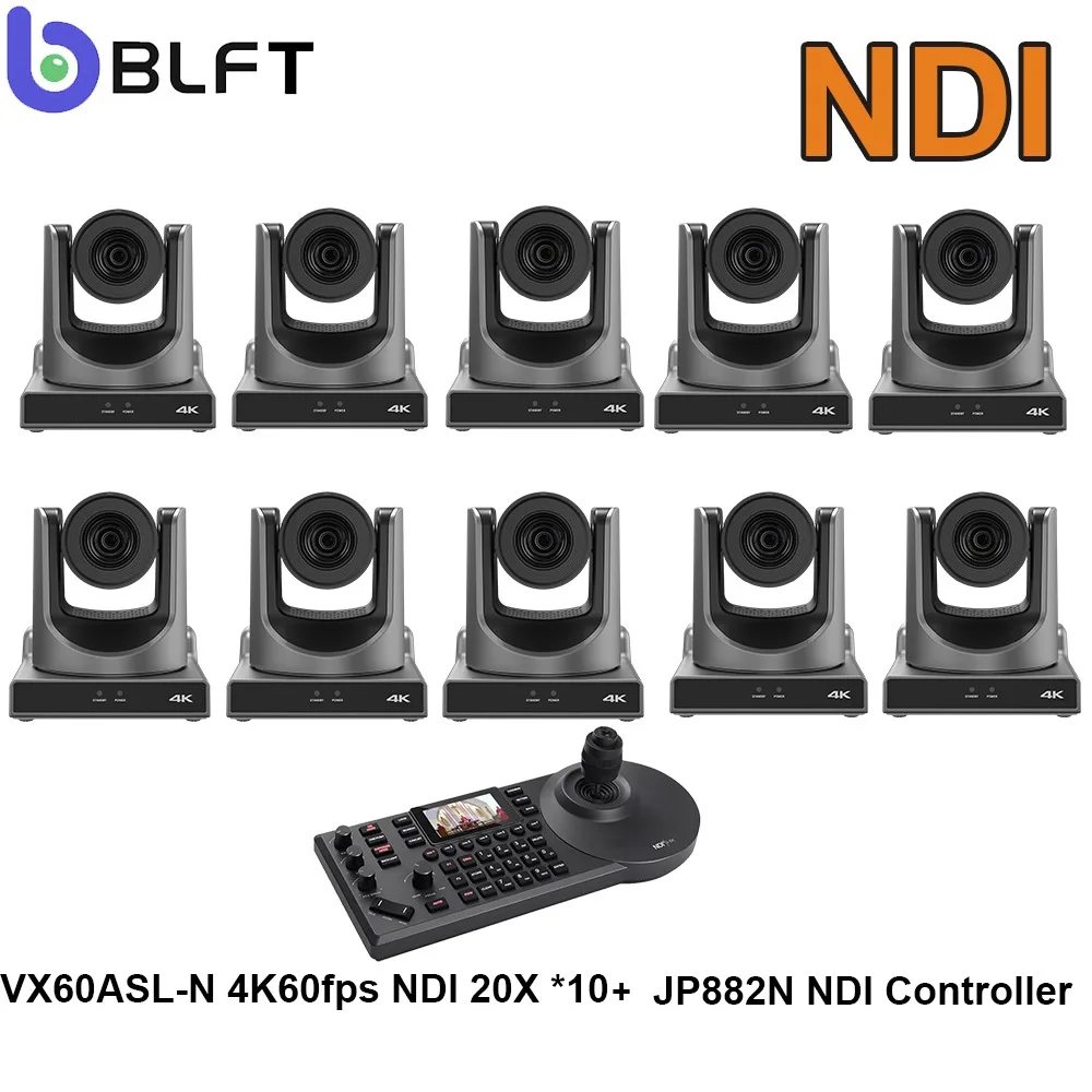 

1-10pcs 4K60 PTZ NDI Camera 20X Zoom with PoE HDMI/SDI/USB/IP Live Streaming PTZ Camera and 1pcs NDI IP POE PTZ Controller