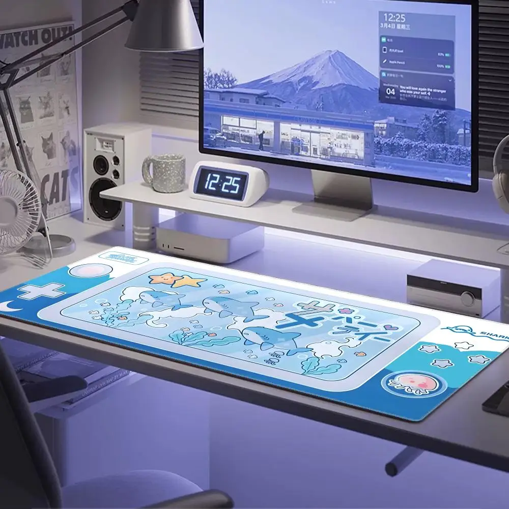 Niedliches Hai-Party-Mauspad, groß, rutschfeste Gummiunterseite, Schreibtischunterlage für Tastatur, Gaming, Heimbüro, Arbeitszubehör