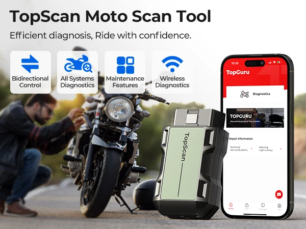 TOPDON Topscan Moto AutoVIN Technology Bluetooth Support 7 Motorcycle Brands Moto Diagnostic Tool for Professional Technician