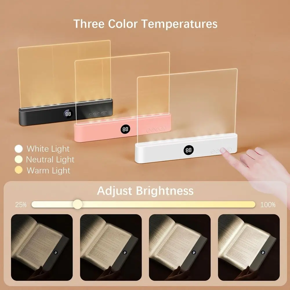 2-in-1 LED Book & Night Light, 3 Color Modes, Step Dimming, USB Rechargeable, Timer Feature, Black