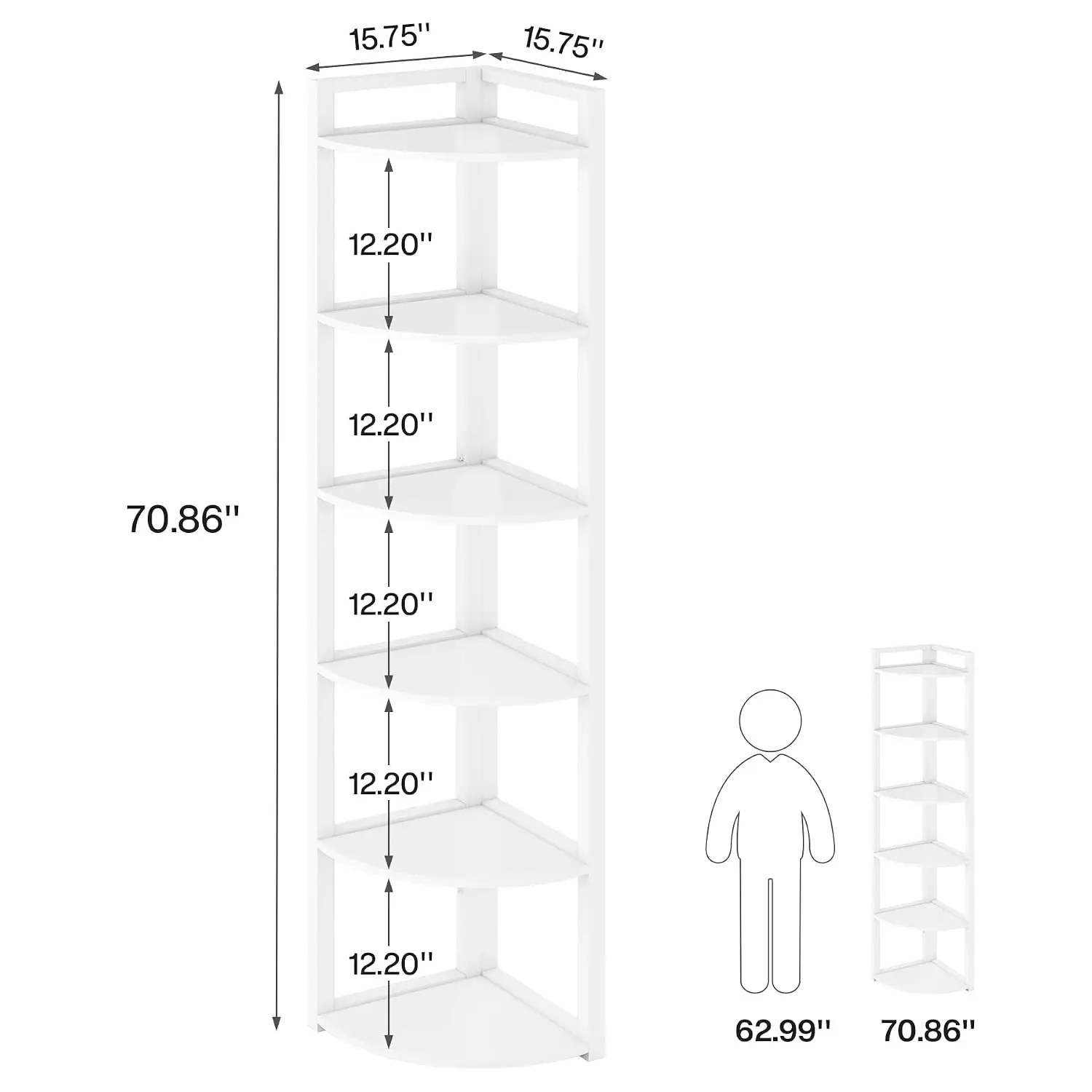 Corner Shelf, 70.9 Inch Tall Corner Bookshelf, 6 Tier Ladder Shelf With Metal Frames, Customized