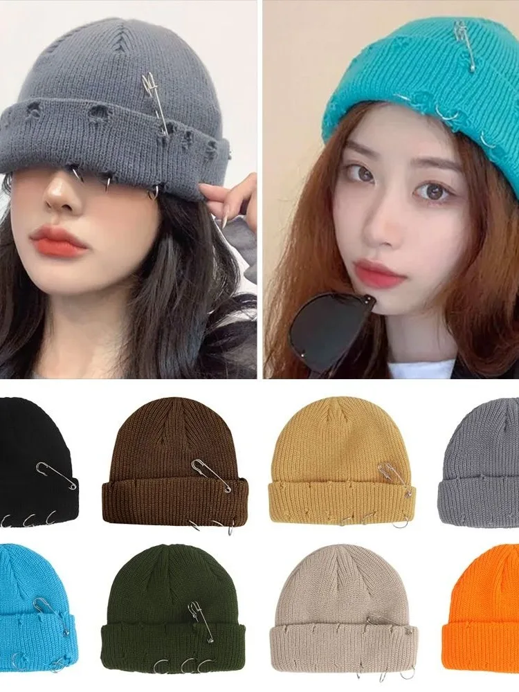 AliExpress Fashion Winter Warm Knitted Cap Thick Soft Woolen Hat Casual Solid Color Slouchy Bonnet for Men Women