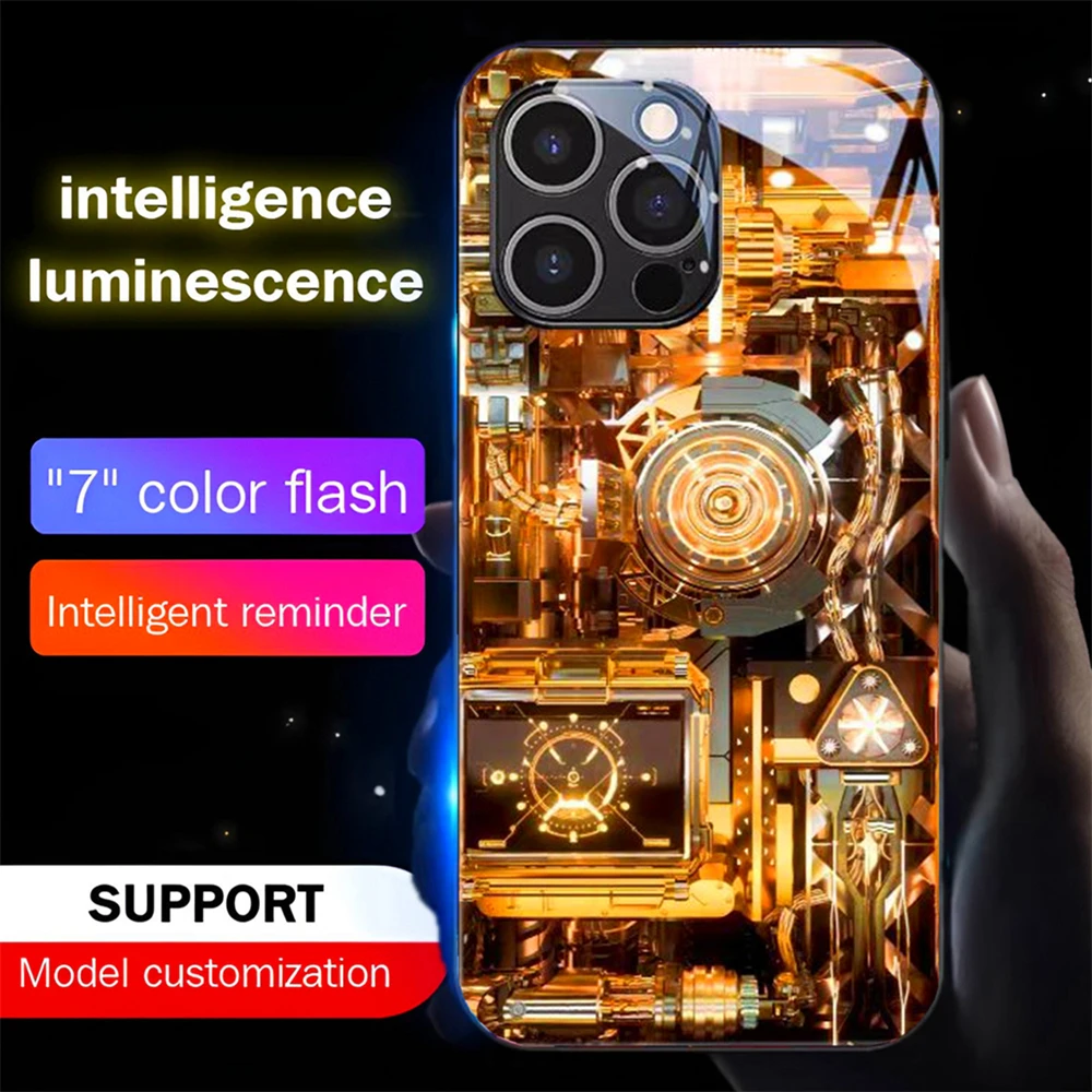 

So Cool PCBA Design Sound Control LED Flash Cases Luminous Glass Cover For iPhone 16 15 14 13 12 11 Pro Max X XS XR Plus SE2020