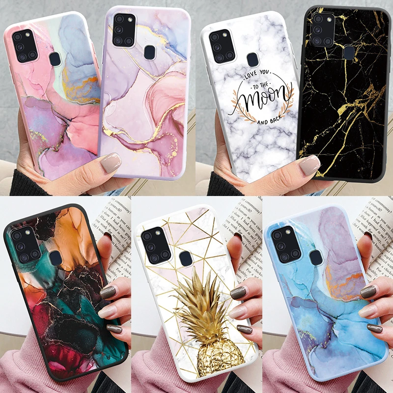 Case For Samsung Galaxy A21S Back Cover Protective Silicone Fundas Fashion Marble Stone Texture Coque For Samsung A21S Capa